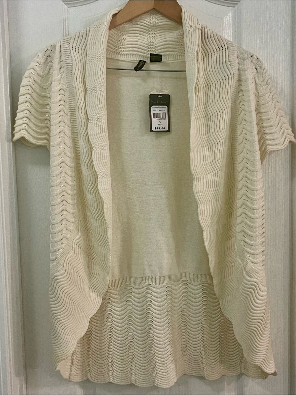 NWT- NAE Options (S)Craft & Barrow Cream Open Front Short Sleeve Knit Cardigan